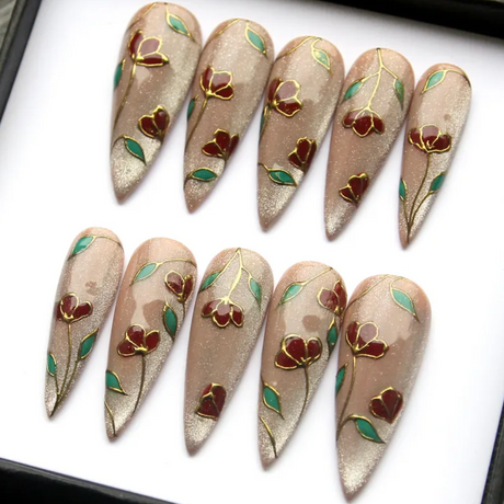 (Handmade) 10pcs/Set Diamond Floral Press-On Nails