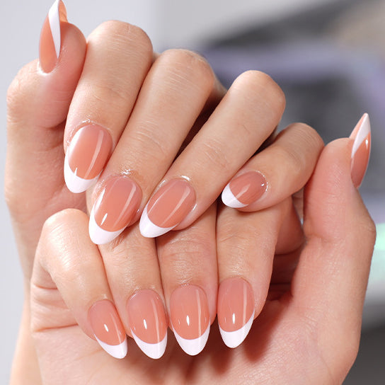 24pcs/Set Classic French Style Almond Press-On Nails