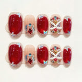 (Handmade) 10pcs/Set Red Awakening Lion Crushed Rhinestone Press-On Nails