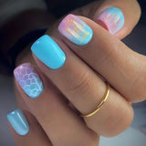 24pcs/Set Blue Scale Texture Short Press On Nails