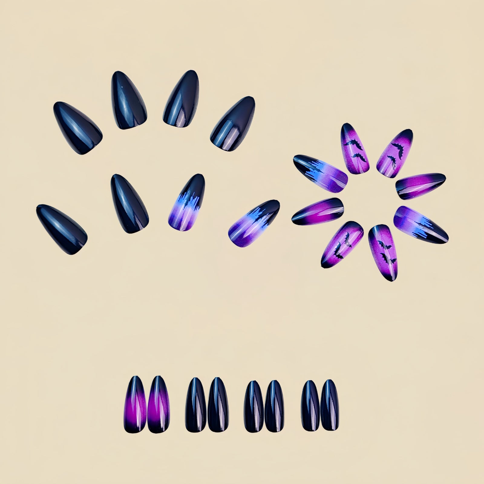 24pcs/Set Purple Castle & Bats Press-On Nails