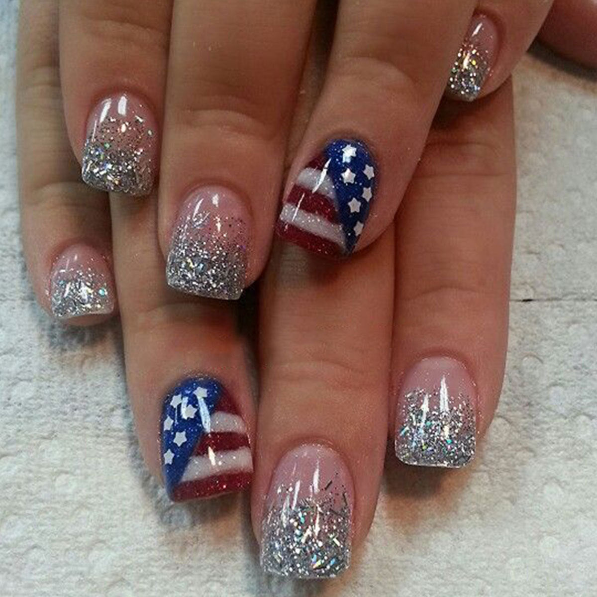 24pcs/Set Independence Day Red & White Stripes Press-On Nails