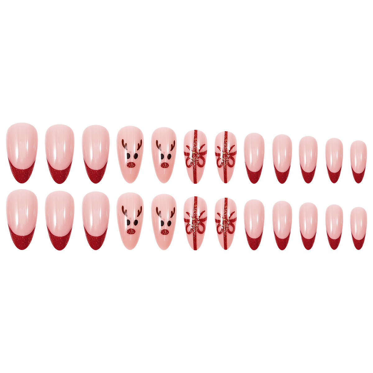 24pcs/Set Christmas Red French Reindeer Press-On Nails