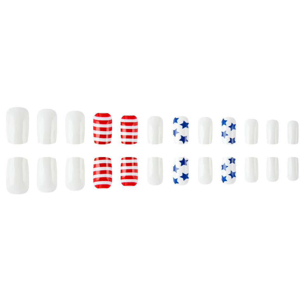 24pcs/Set Blue and White Striped Stars Press-On Nails