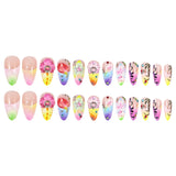 24pcs/Set 3D Embossed Colorful Flowers Press-On Nails