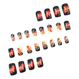 24pcs/Set Black & Orange Maple Leaves Press-On Nails