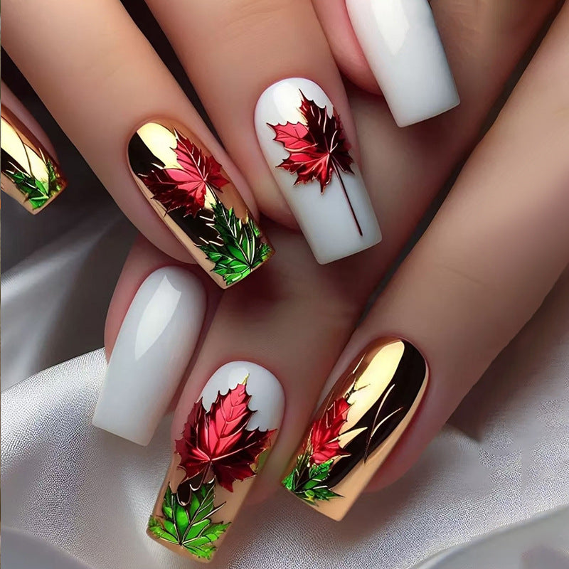 24pcs/Set Maple Leaf Press-On Nails