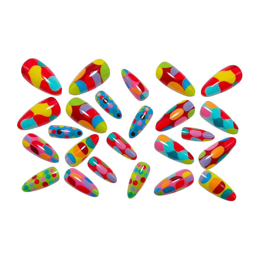 24pcs/Set Macaron Colorful Polka Dots Press-On Nails
