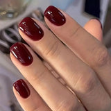 24pcs/Set Wine Red Short Press-On Nails