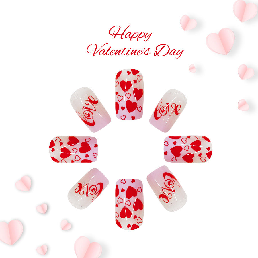 24pcs/Set Valentine's Day Gradient Red Heart Press-On Nails