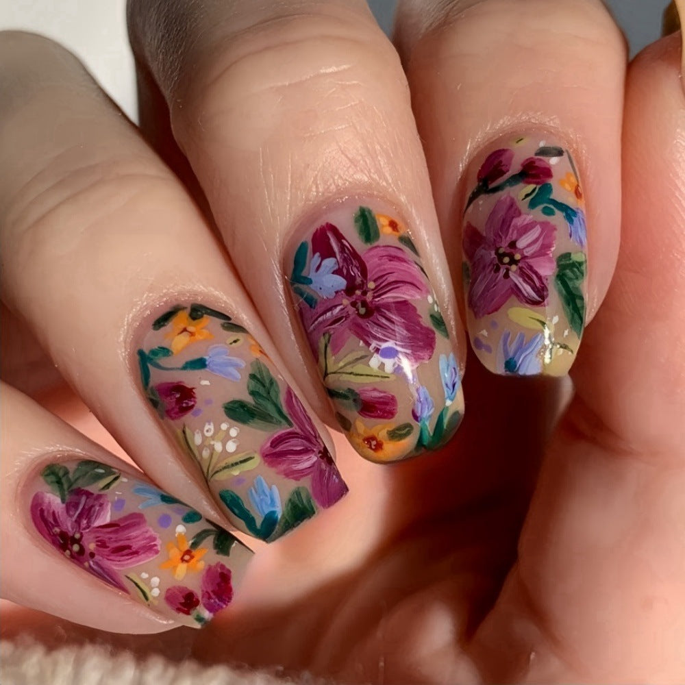 24pcs/Set Graffiti Flowers Press-On Nails