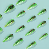 24pcs/Set Green Leaf Press-On Nails