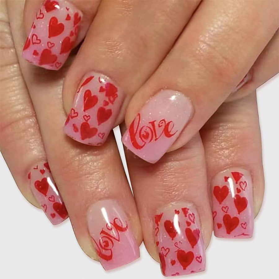 24pcs/Set Valentine's Day Gradient Red Heart Press-On Nails