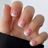 24pcs/Set Valentine's Day Red Heart with French Tips Short Press-On Nails