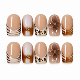 (Handmade) 10pcs/Set Leopard Print French Tips with 3D Flowers Press-On Nails