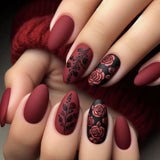 24pcs/Set Burgundy Rose Press-On Nails