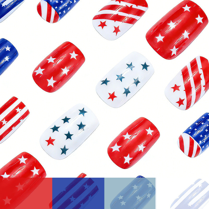 24pcs/Set Flag Striped Stars Press-On Nails