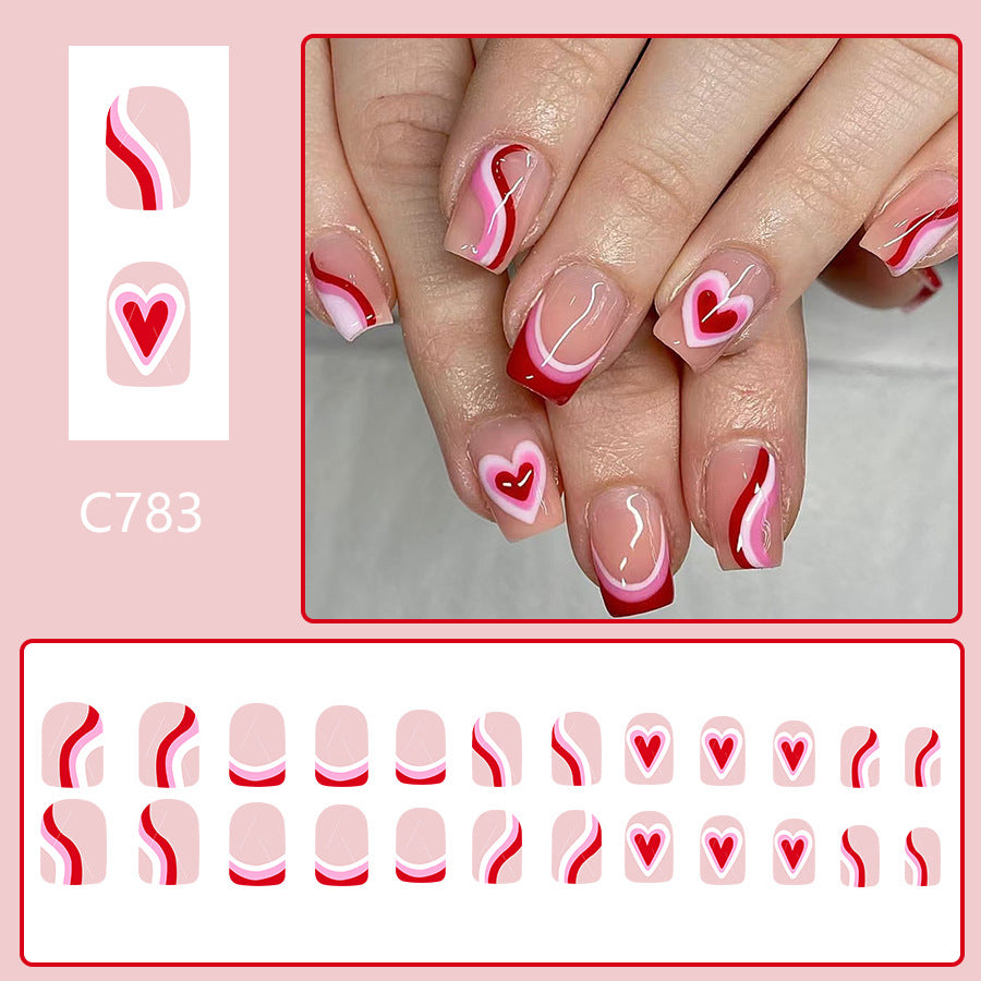 24pcs/Set Valentine's Day Red Heart French Tips Press-On Nails