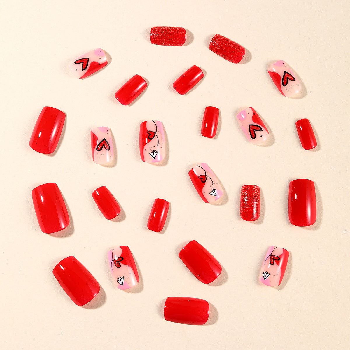 24pcs/Set Heart Polka Dots Press-On Nails