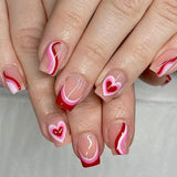 24pcs/Set Valentine's Day Red Heart French Tips Press-On Nails