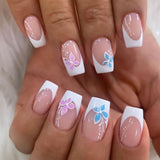 24pcs/Set French Tip Flowers Press-On Nails