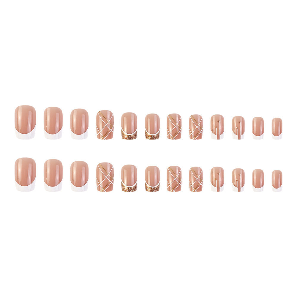 24pcs/Set French Tip Stripes Press-On Nails