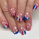 24pcs/Set Red & Blue French Stripe Press-On Nails