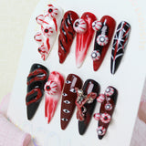 (Handmade) 10pcs/Set 3D Dark Bloodshot Eye Press-On Nails