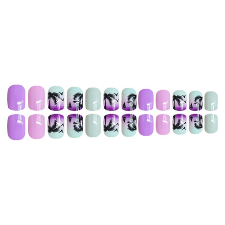 24pcs/Set Blue and Pink Palm Tree Press-On Nails