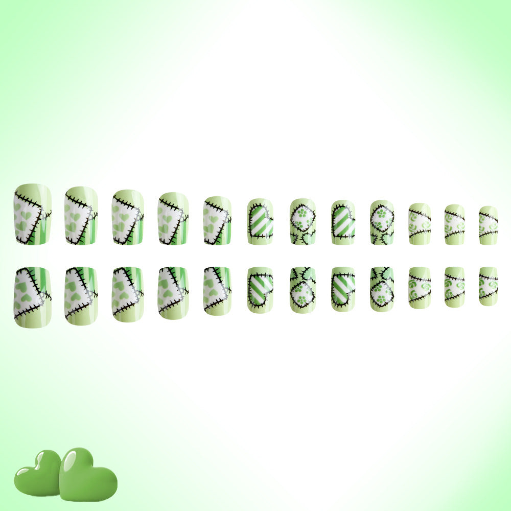 24pcs/Set St. Patrick's Day Heart Patch Press-On Nails