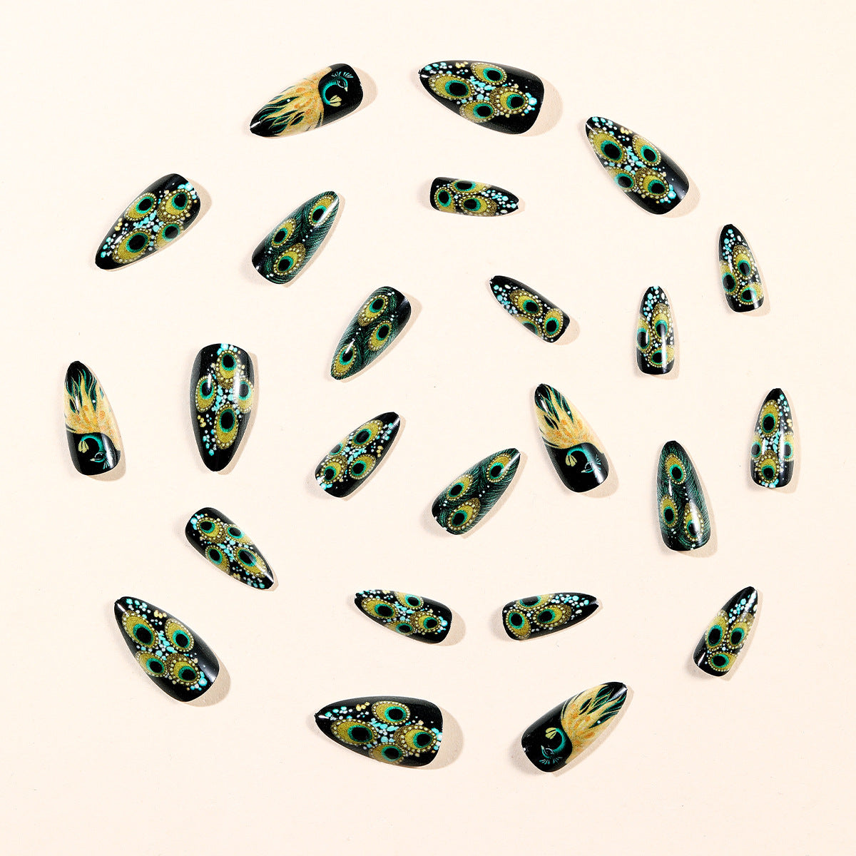 24pcs/Set Peacock Feather Press-On Nails