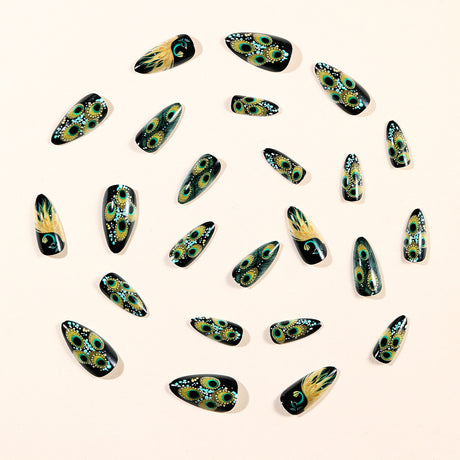 24pcs/Set Peacock Feather Press-On Nails