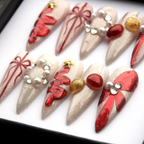 (Handmade) 10pcs/Set Christmas 3D Bow Tree & Balloon Press On Nails