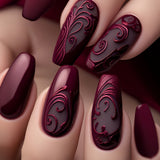 24pcs/Set Dark Red Vine Press-On Nails