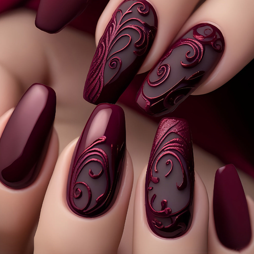 24pcs/Set Dark Red Vine Press-On Nails