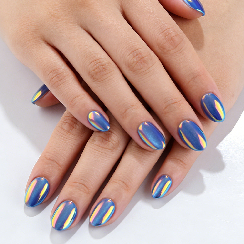 24pcs/Set Blue-Purple Aurora Cat Eye Press-On Nails