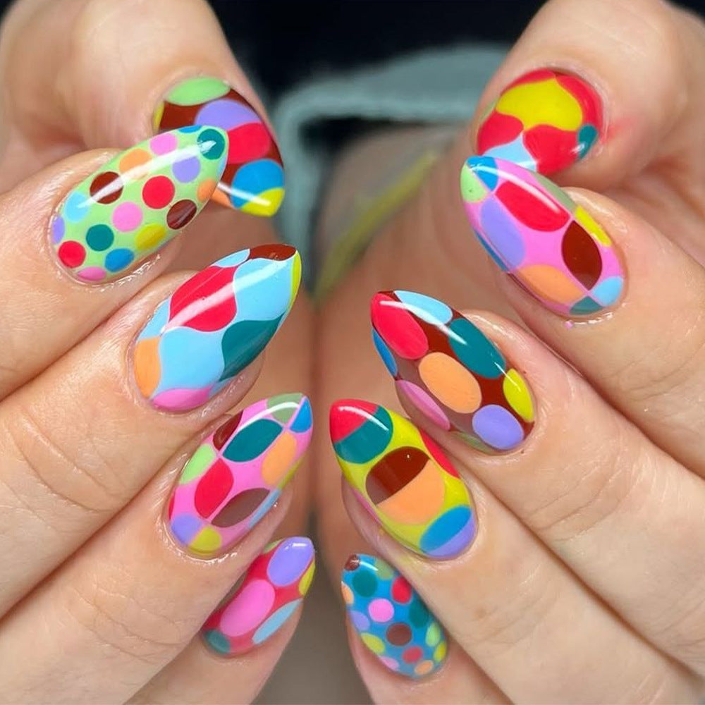24pcs/Set Macaron Colorful Polka Dots Press-On Nails