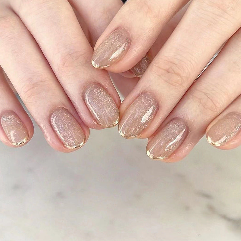 24pcs/Set Glitter French Tips with Gold Edges Press-On Nails