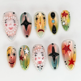 (Handmade) 10pcs/Set Artistic Clown-Themed Halloween Press-On Nails