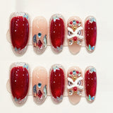 (Handmade) 10pcs/Set Red Awakening Lion Crushed Rhinestone Press-On Nails