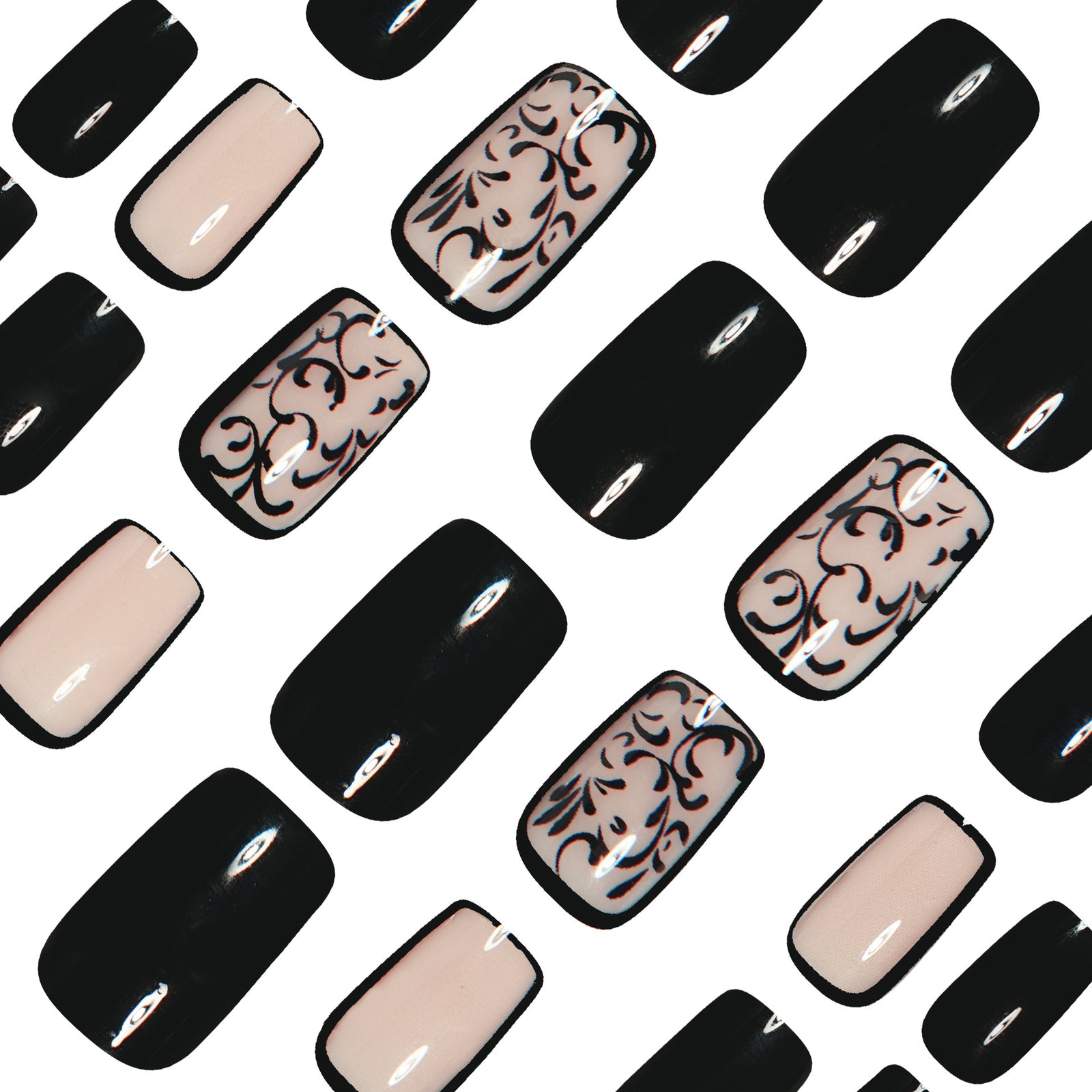 24pcs/Set Black Striped French Press-On Nails