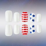 24pcs/Set Blue and White Striped Stars Press-On Nails