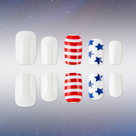 24pcs/Set Blue and White Striped Stars Press-On Nails