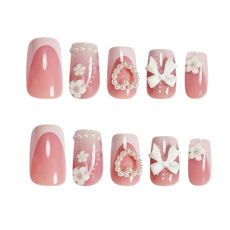 24pcs/Set White French Tips with 3D White Bow Press-On Nails