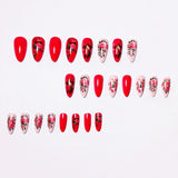 24pcs/Set Green Leaves & Pink Roses Press-On Nails