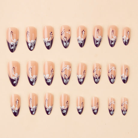 24pcs/Set Color-Block Floral French Press-On Nails