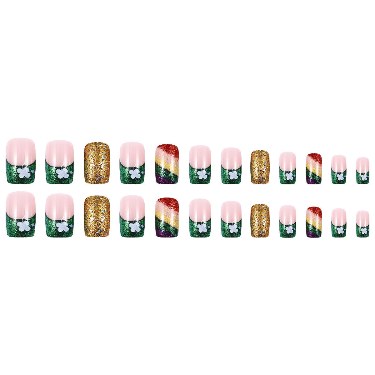 24pcs/Set Green Lucky Clover French Tips Press-On Nails For St. Patrick's Day