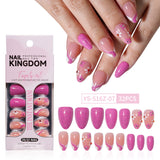 32pcs/Set Decal & Rhinestone French Short Almond Press-On Nails