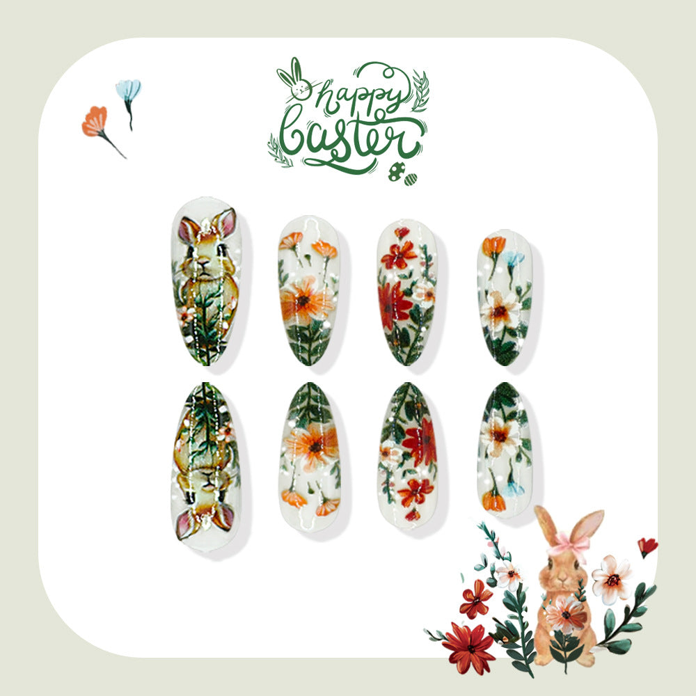 24pcs/Set Bunny & Flowers Press-On Nails