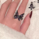 Gunmetal Rose Cross Butterfly Punk Adjustable Ring